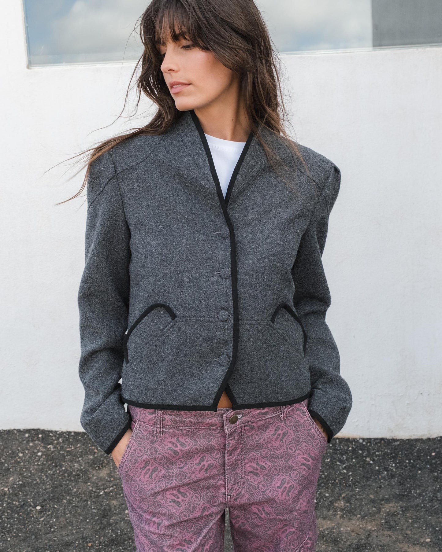 Bomber Ribete Contraste Mezcla Lana Antracita