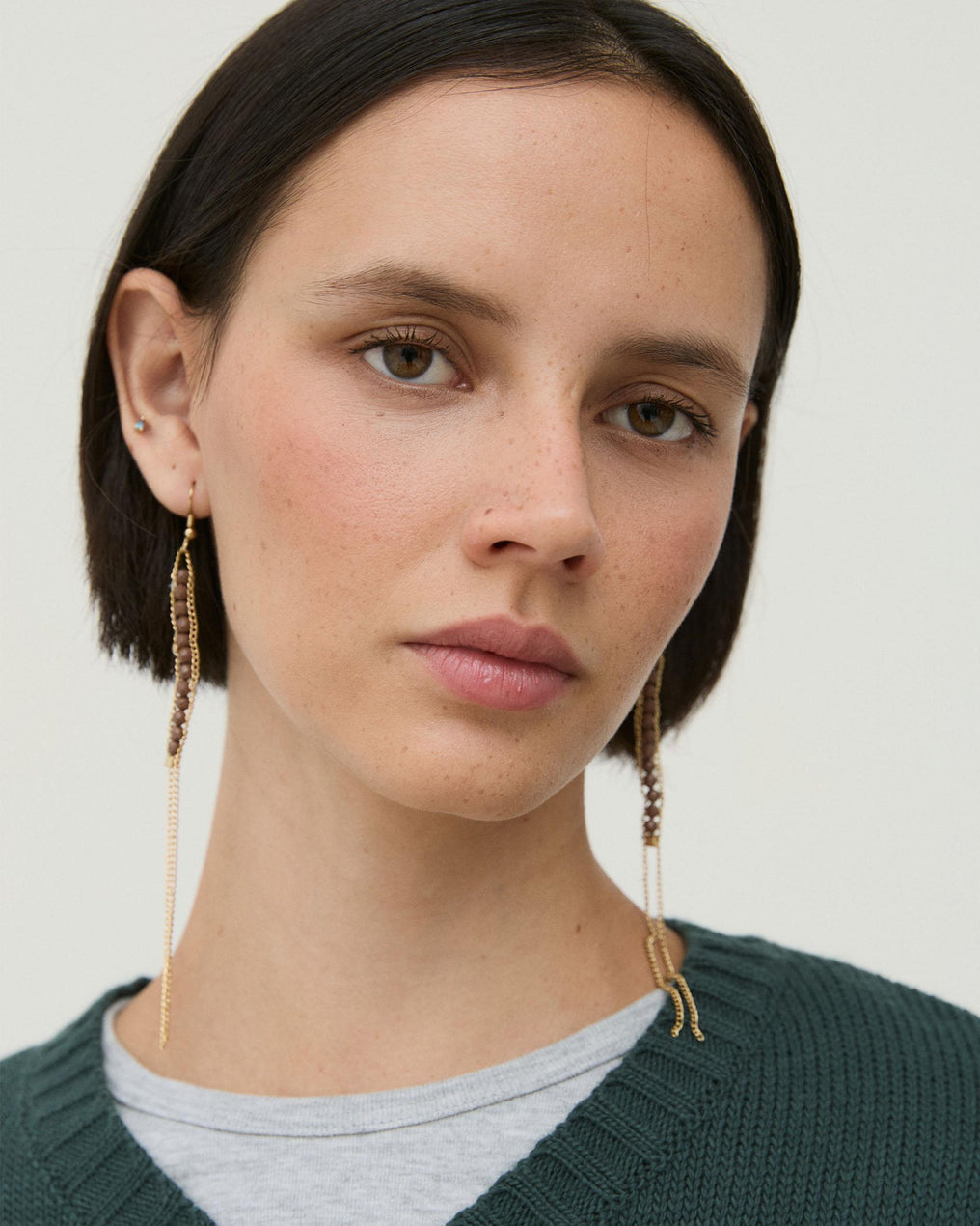 Pendientes Bolitas Cadenas Oro