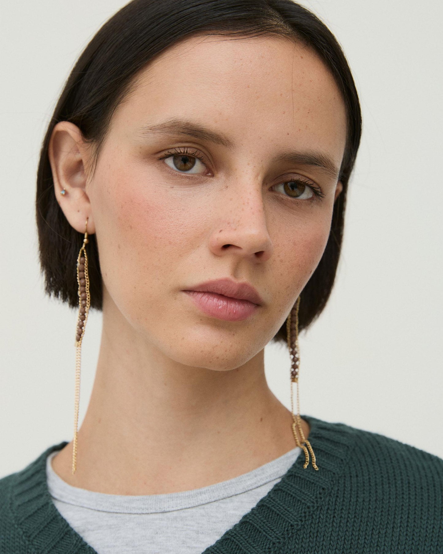 Pendientes Bolitas Cadenas Oro