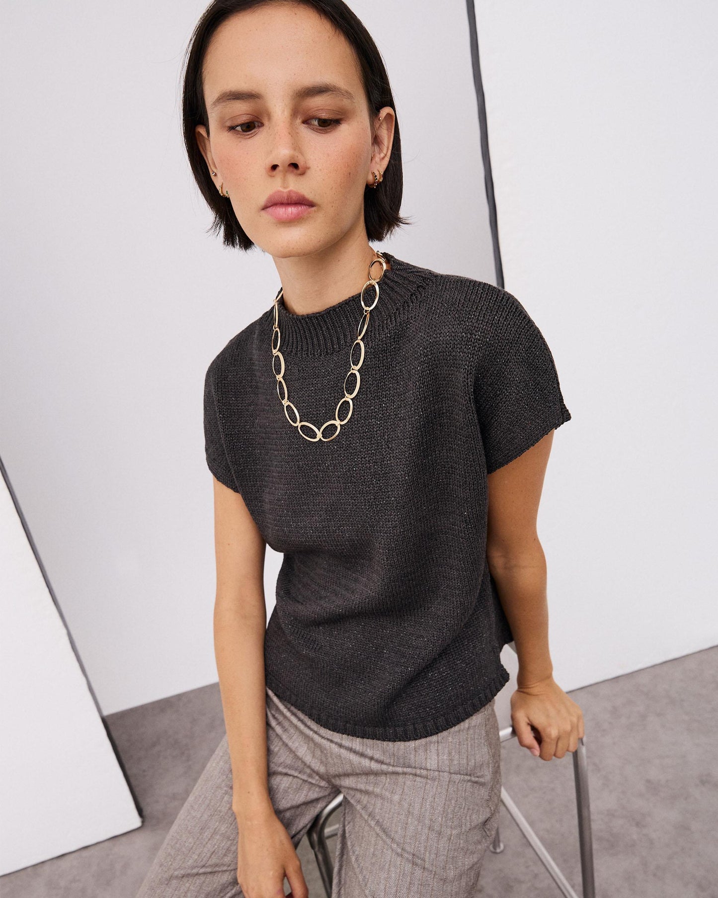 Chaleco Cuello Redondo Lurex Antracita