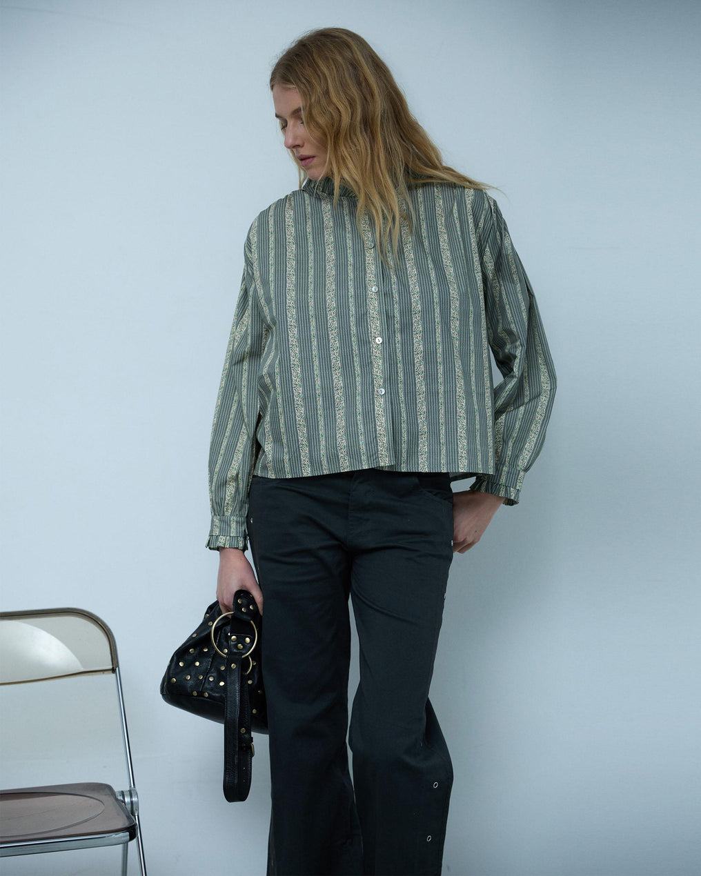 Green Striped Printed Blouse