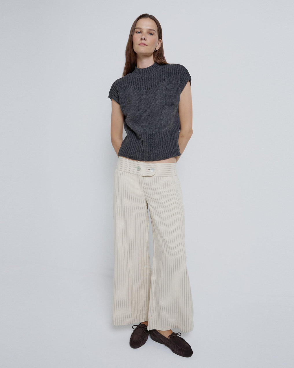 Double Button Striped Pants Ecru