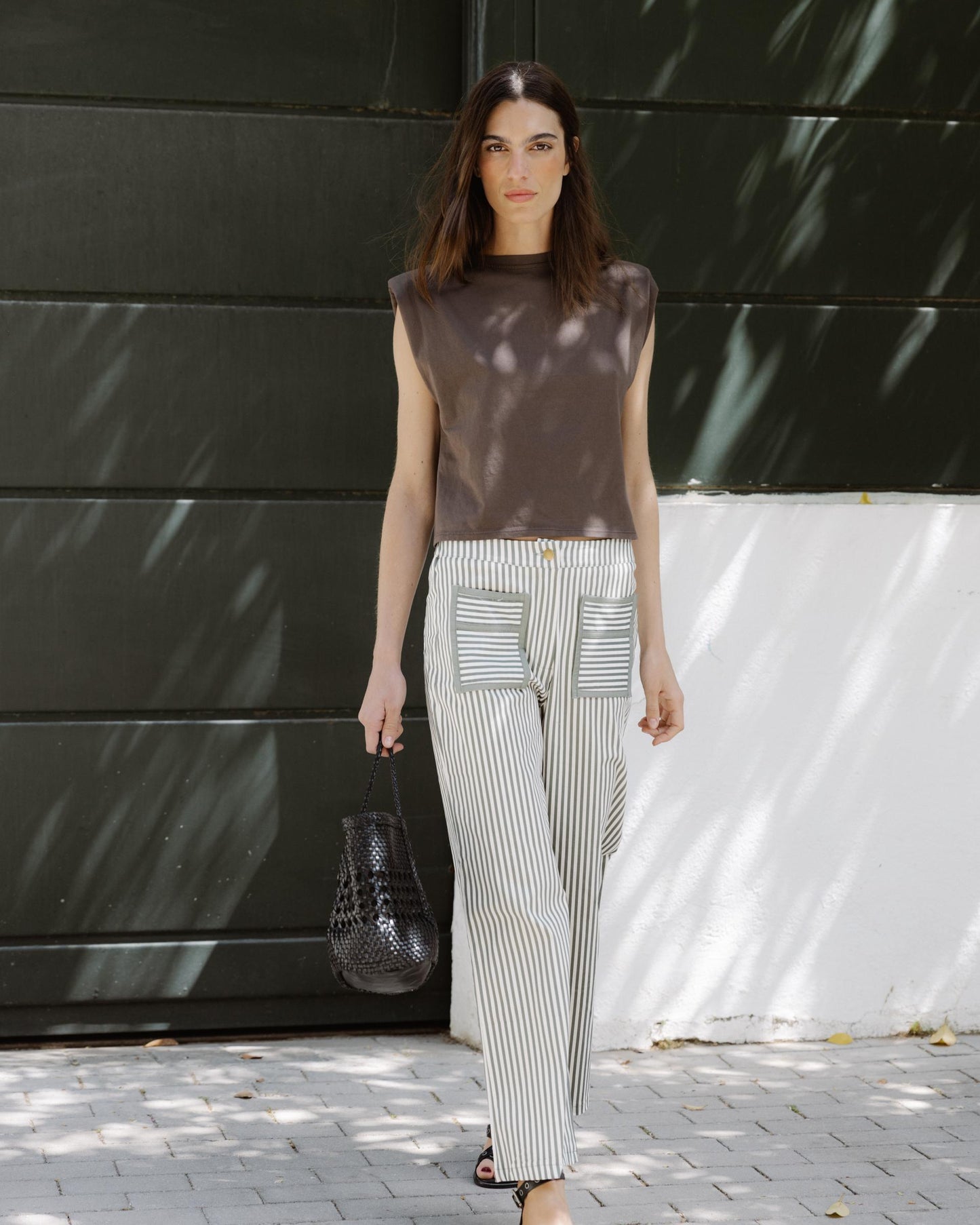 Striped Jeans with Contrast Green Pockets