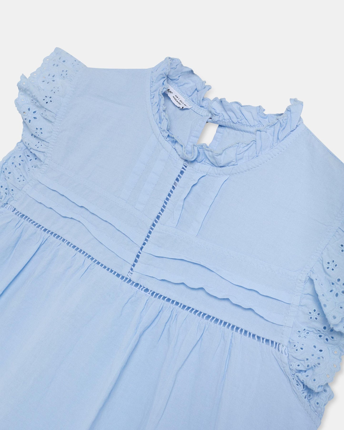 Blusa Mangas Troqueladas Azul Claro