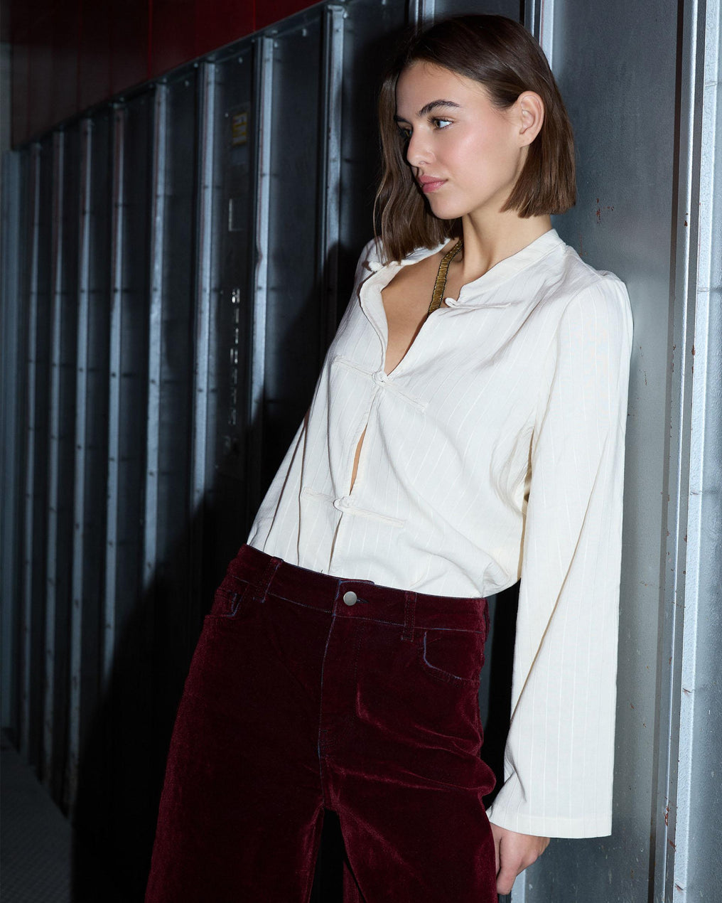 Blusa de manga comprida com textura crua japonesa