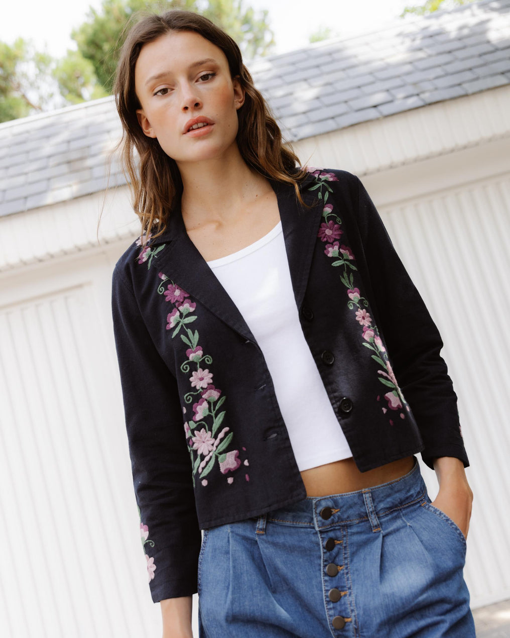 Blazer Bordados Florales Negro