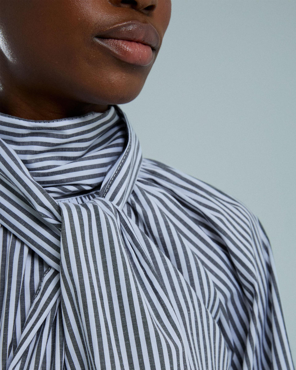 Front Tie Striped Blouse Black