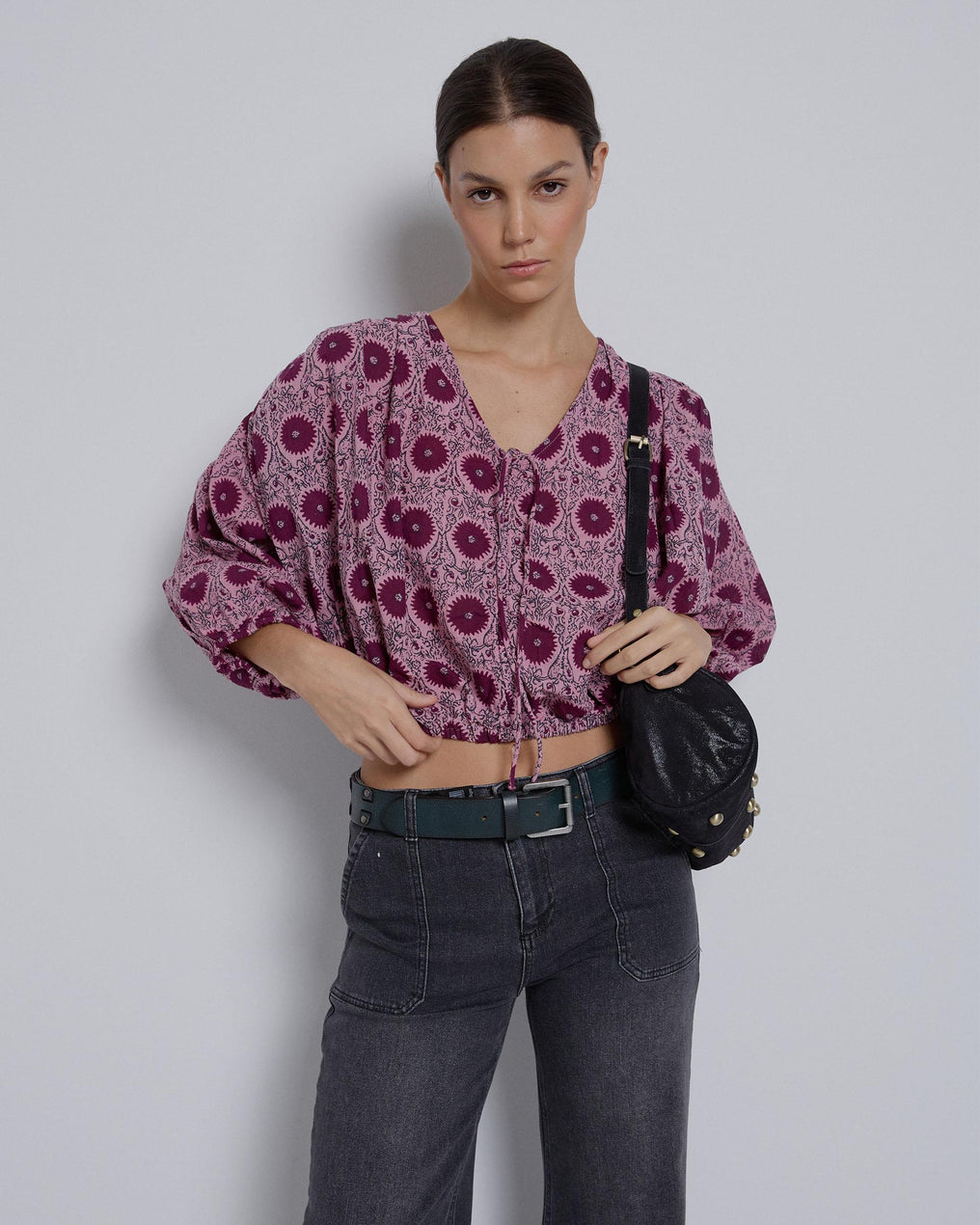 Blusa Frunce Estampada Rosa