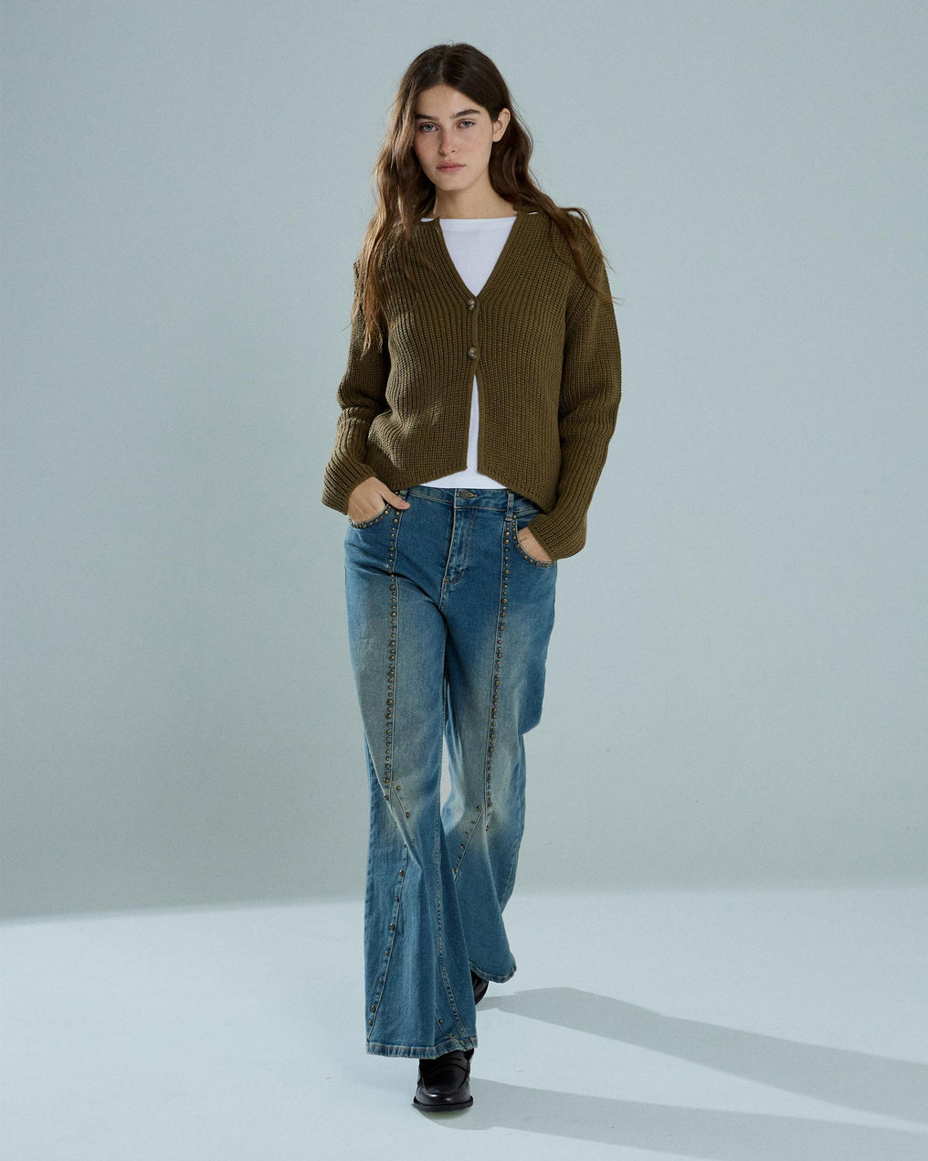 Chaqueta Abierta Botones Kaki