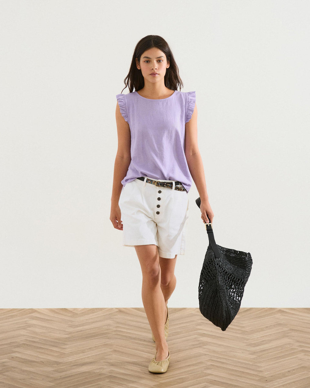 Purple Linen Button-Back Top