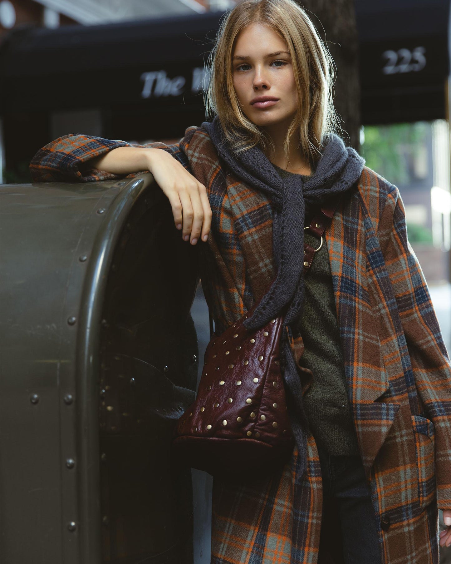 Long Coat with Lapel, Checkered Beige