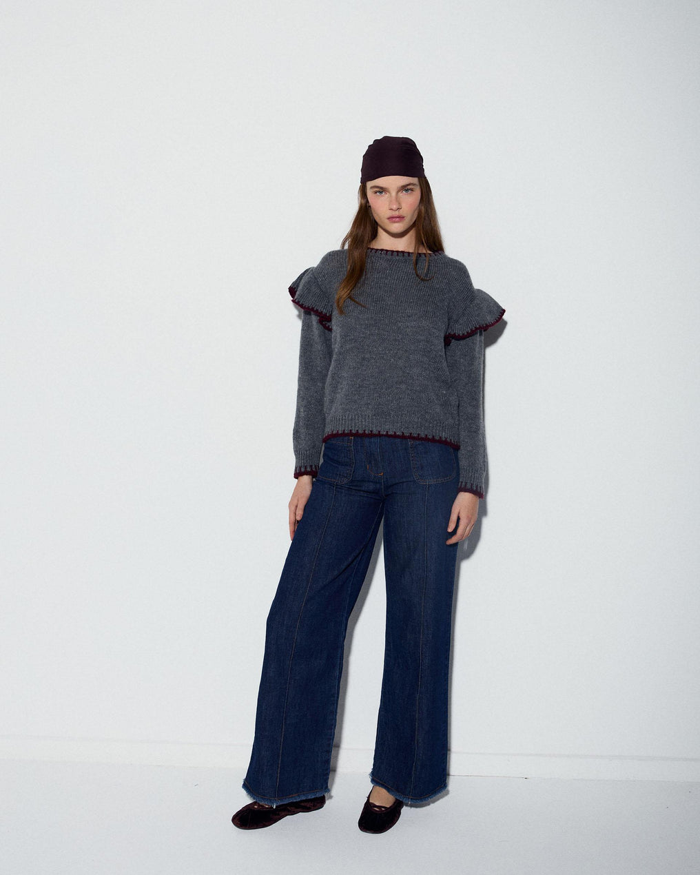 Jersey Volantes Laterales Pespuntes Gris