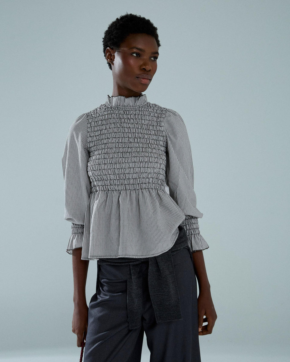 Blusa Manga Larga Engomada Rayas Marrón