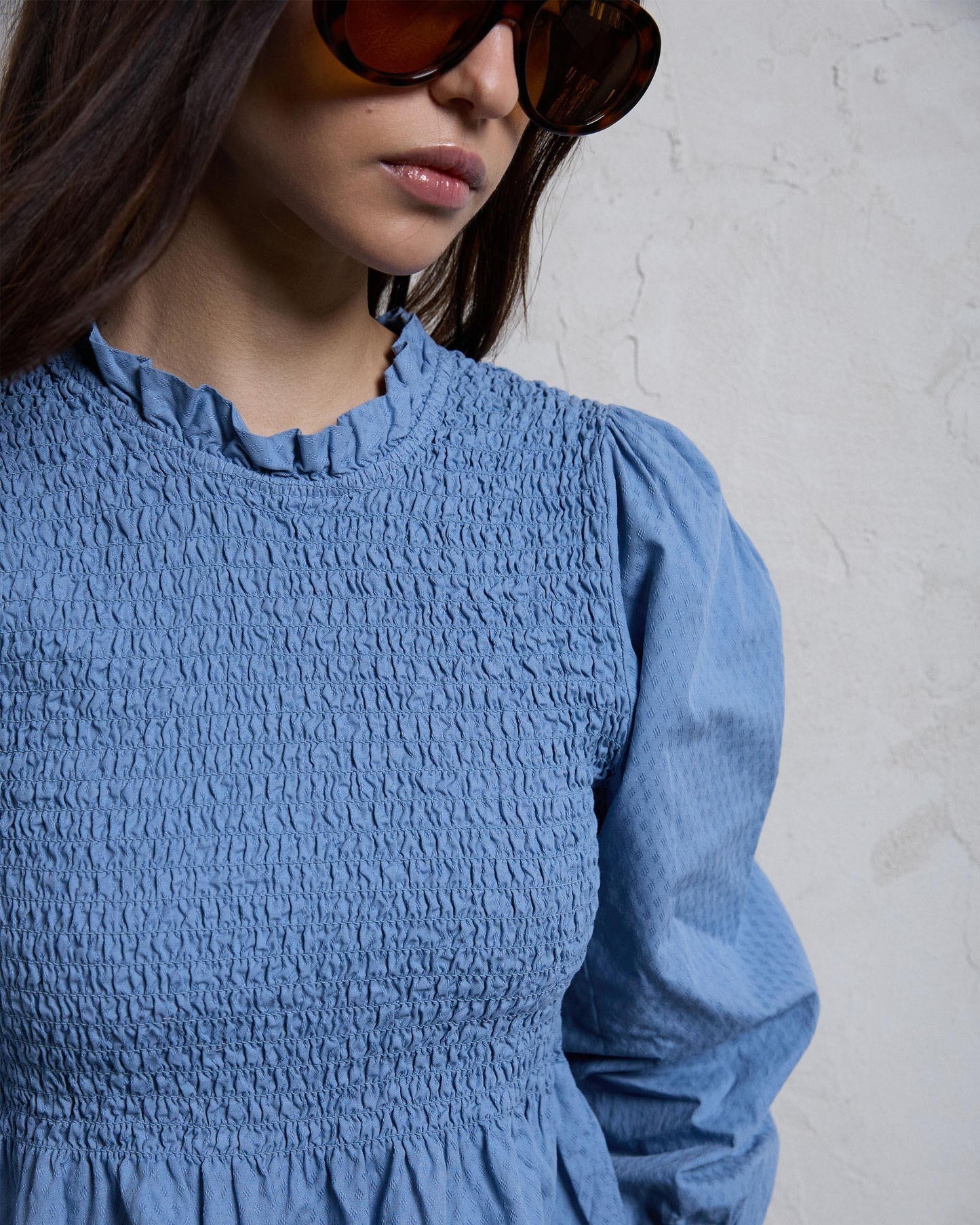 Blusa Nido De Abeja Azul