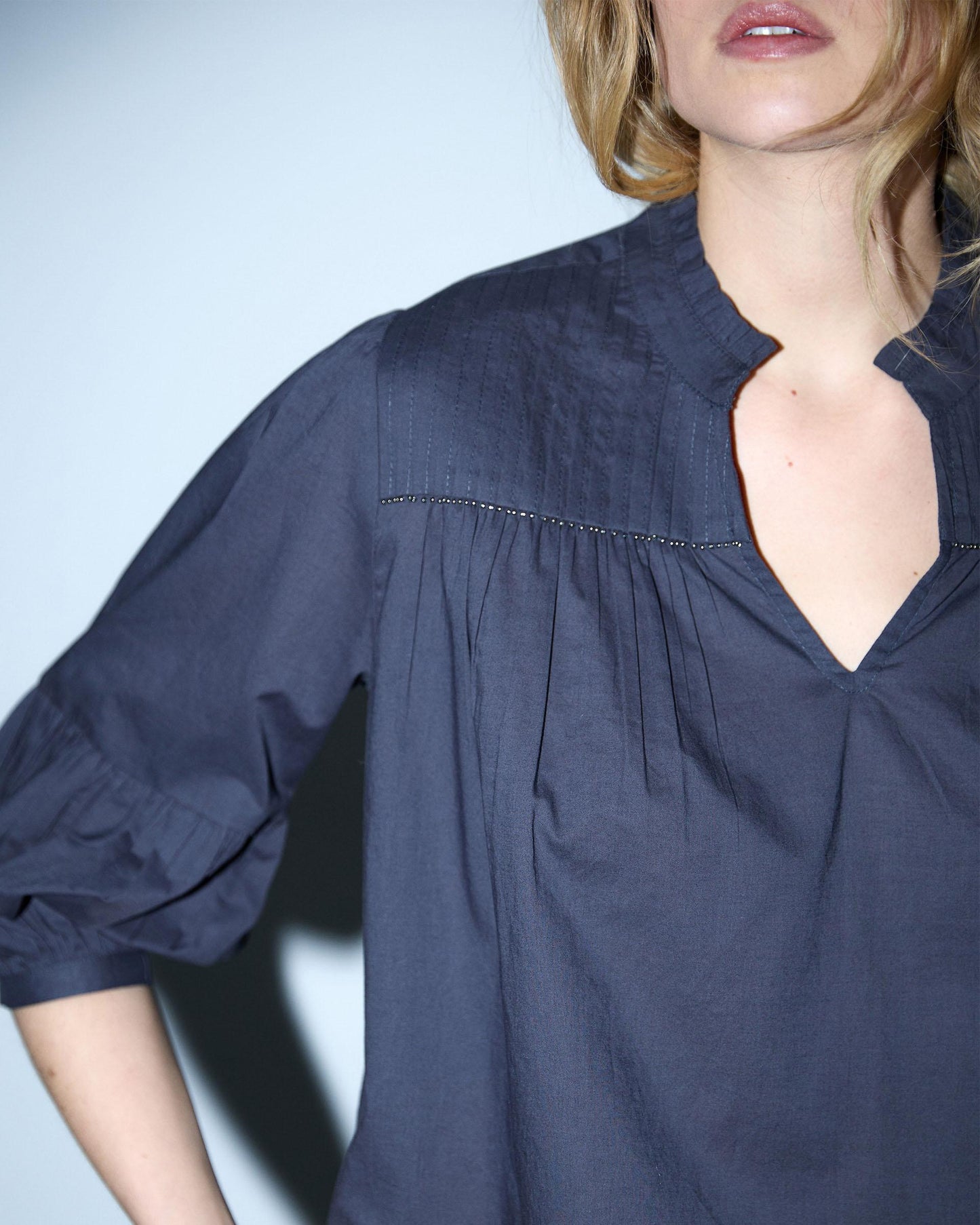 Blouse with Drawstrings and Beads, Anthracite