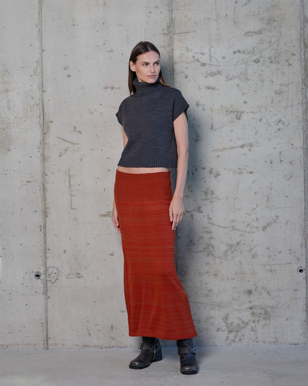 Two-tone Orange Knit Skirt