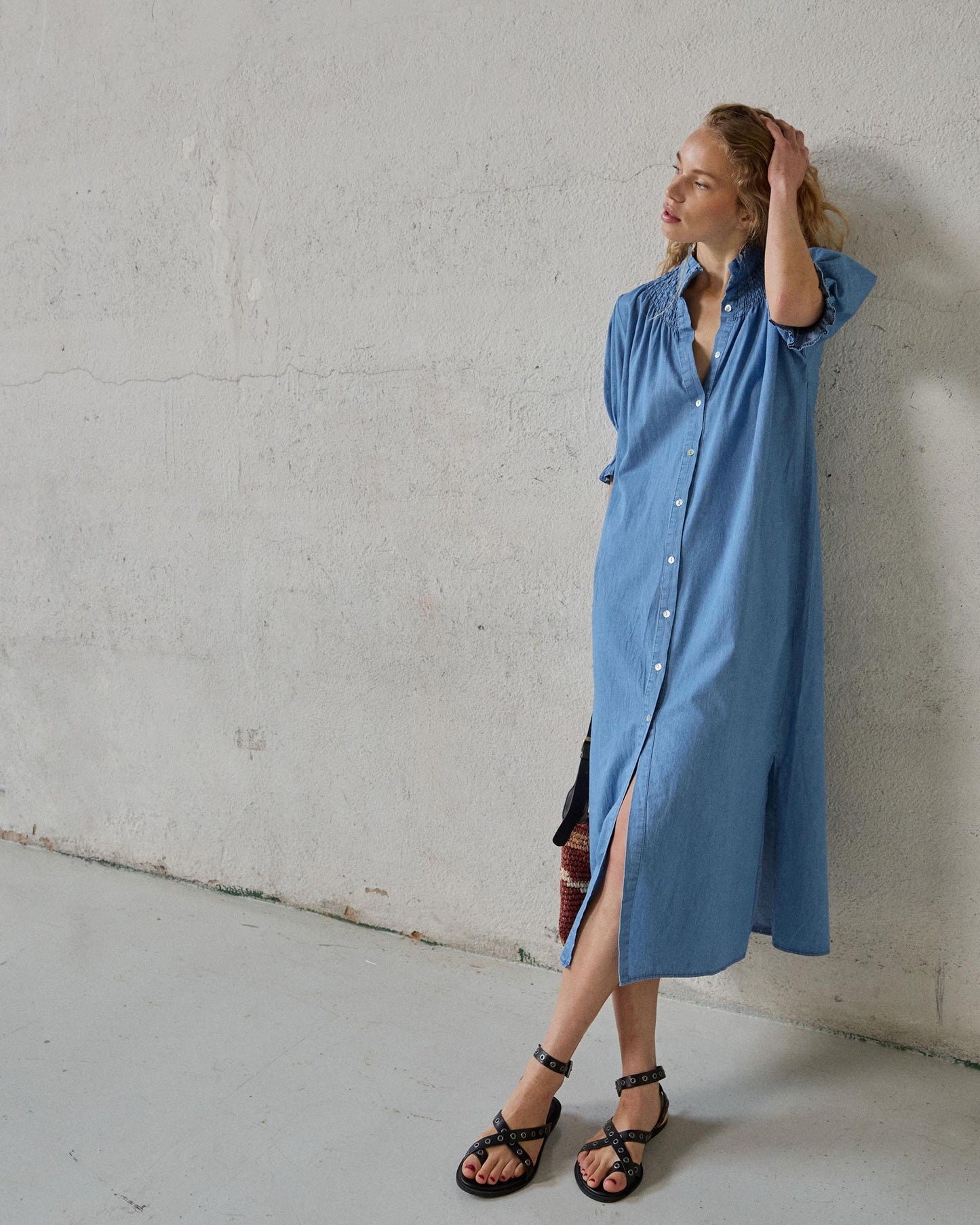 Vestido Manga Corta Tipo Denim Azul Jeans