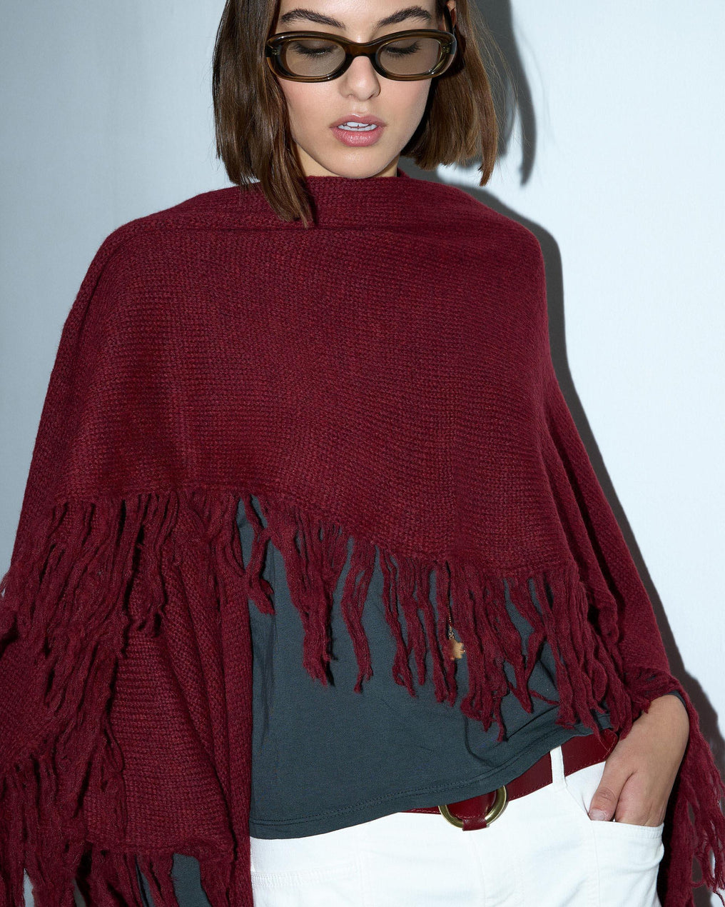 Garnet Fringed Poncho