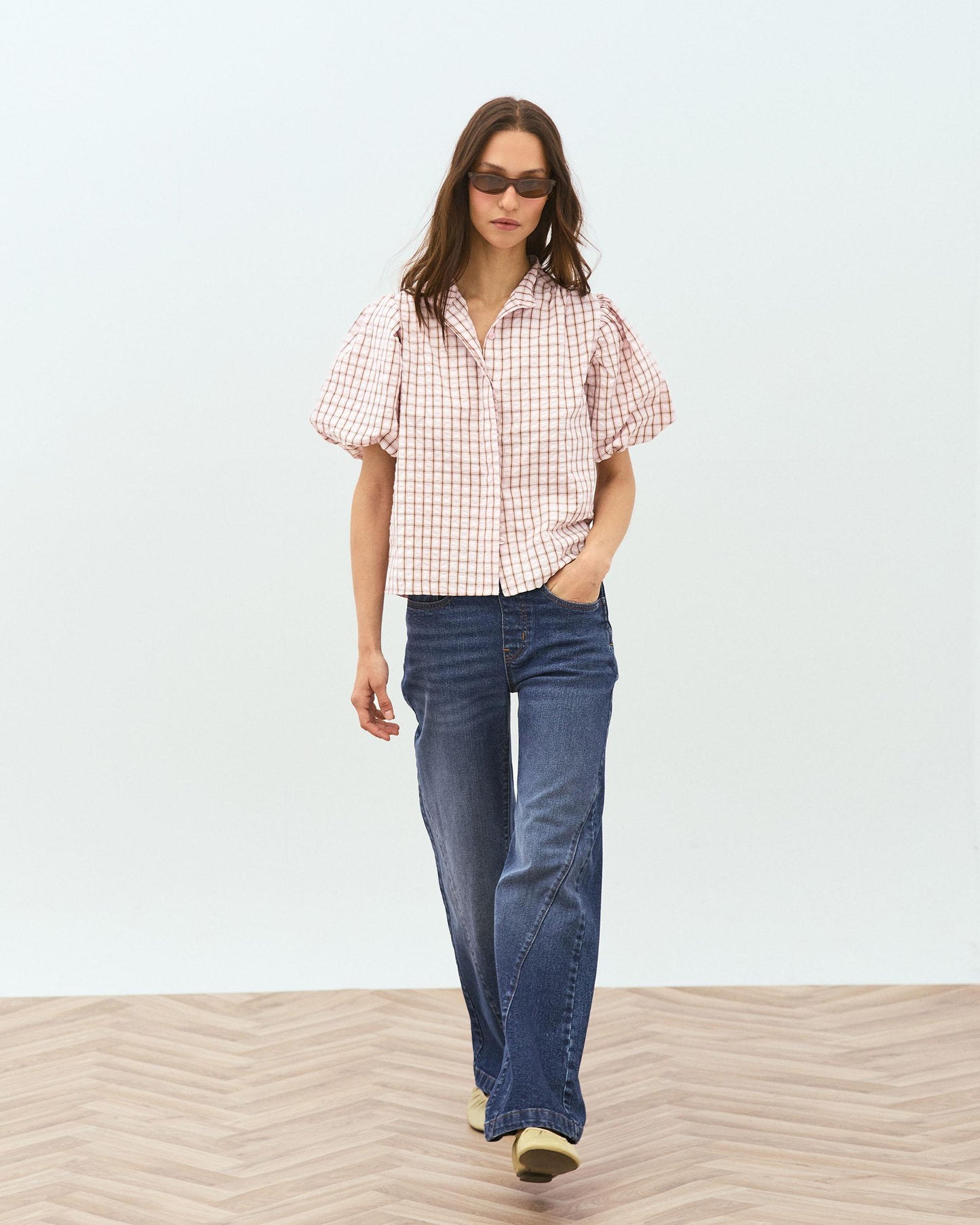 Puff Sleeve Gingham Blouse Pink