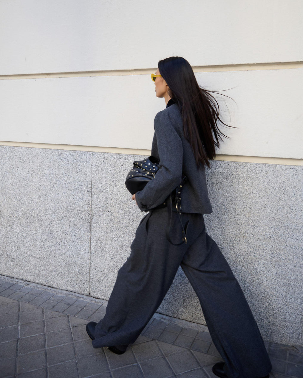 Gray Wool Blend Coat with Japanese Zippers