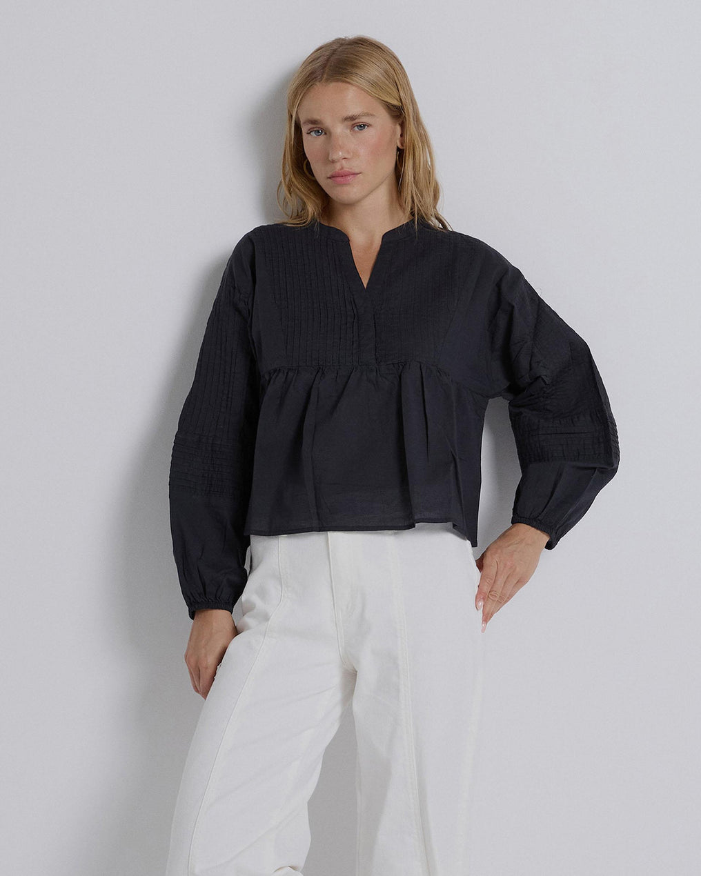 Anthracite Pleated Sleeve Blouse