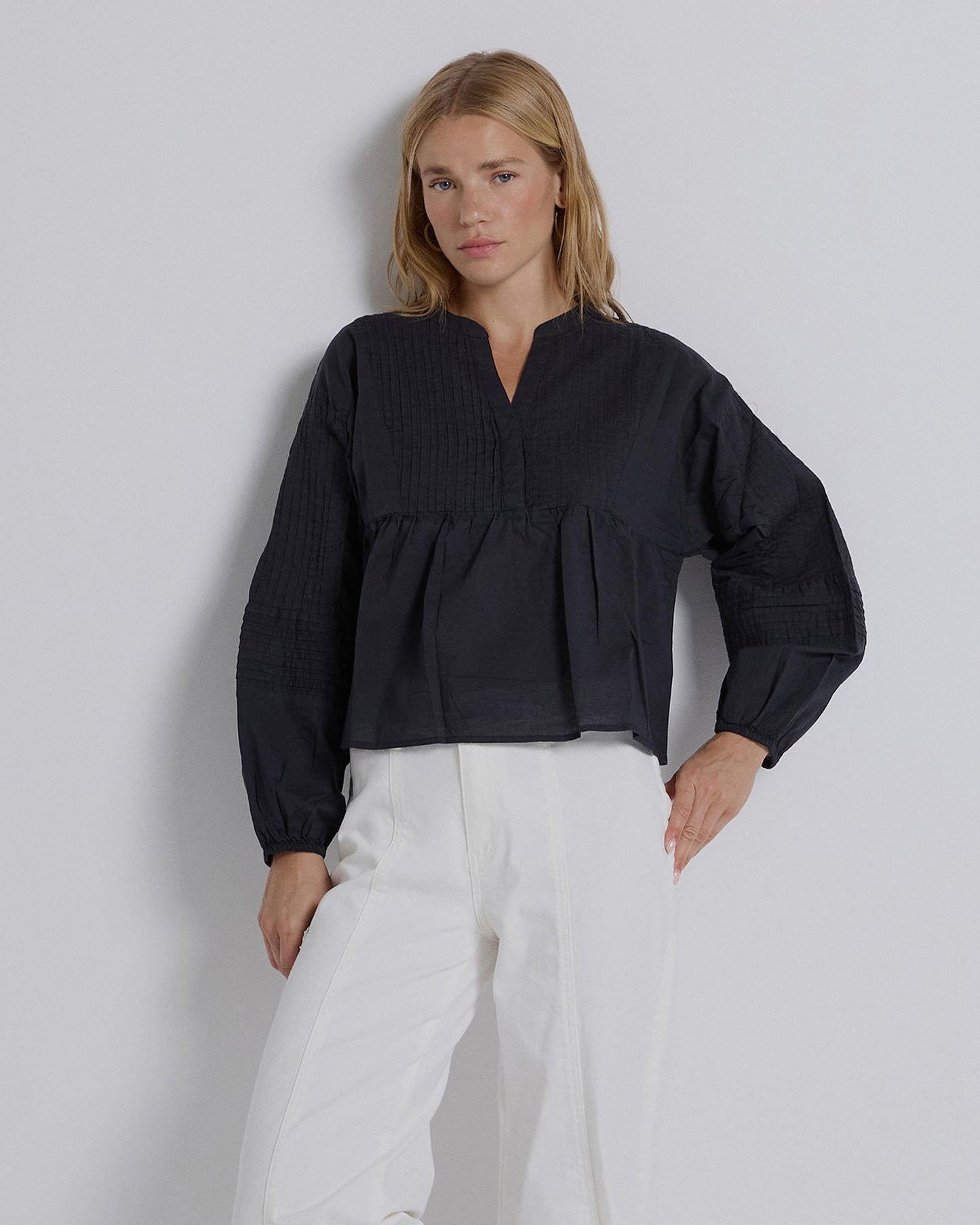 Anthracite Pleated Sleeve Blouse