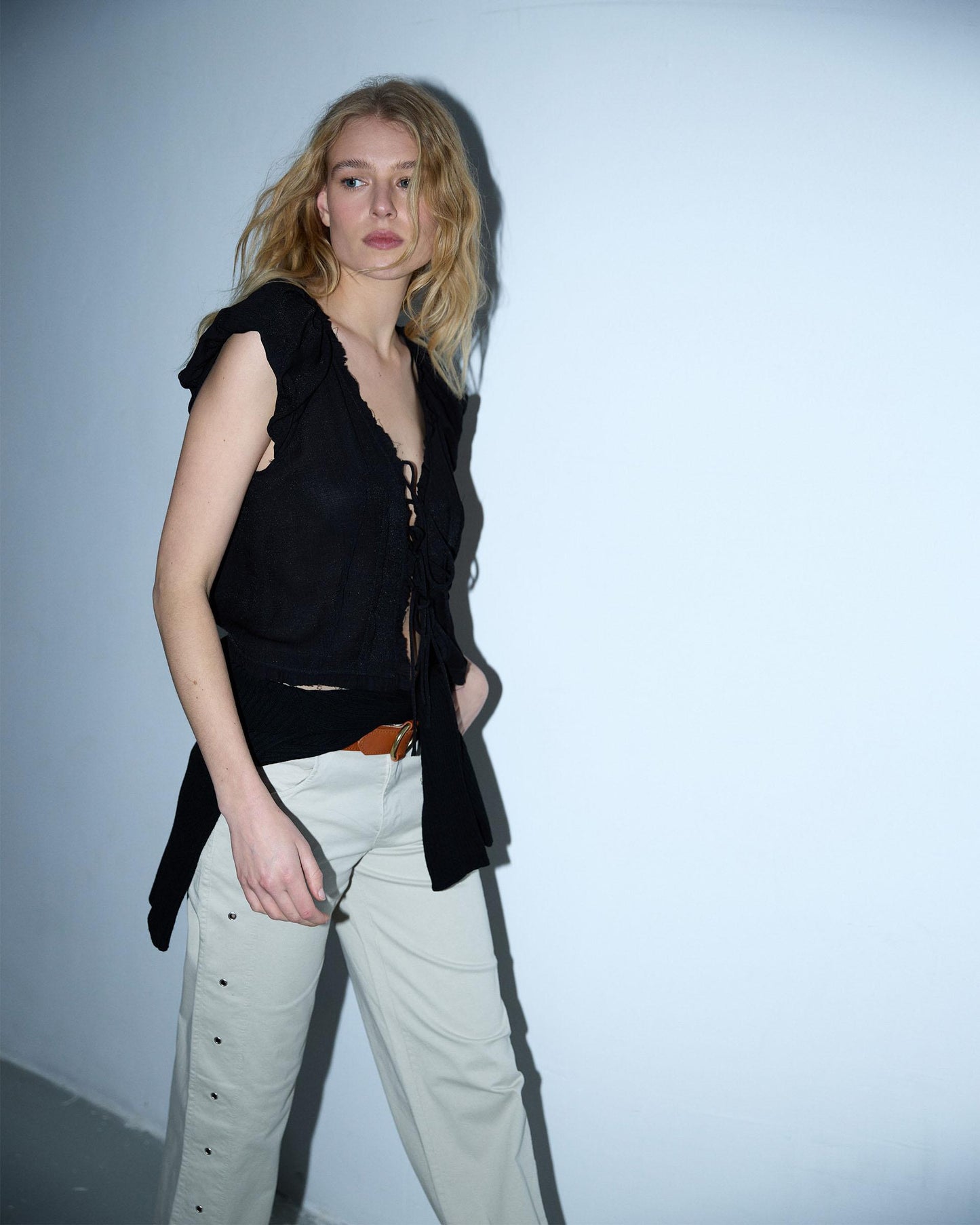 Black Blouse with Front Ties