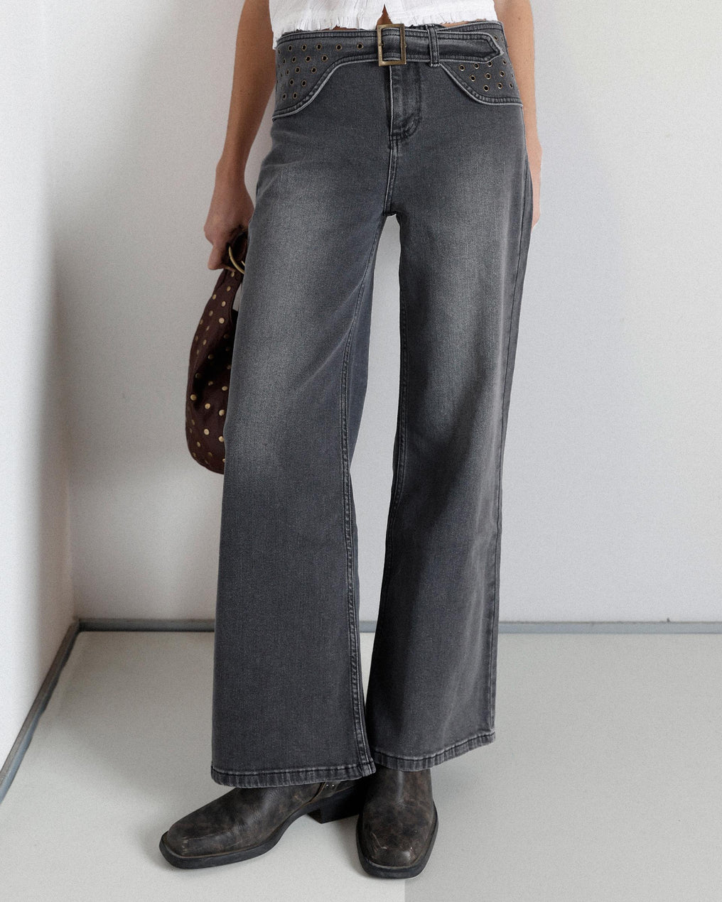 Jeans Cinturón Arandelas Antracita