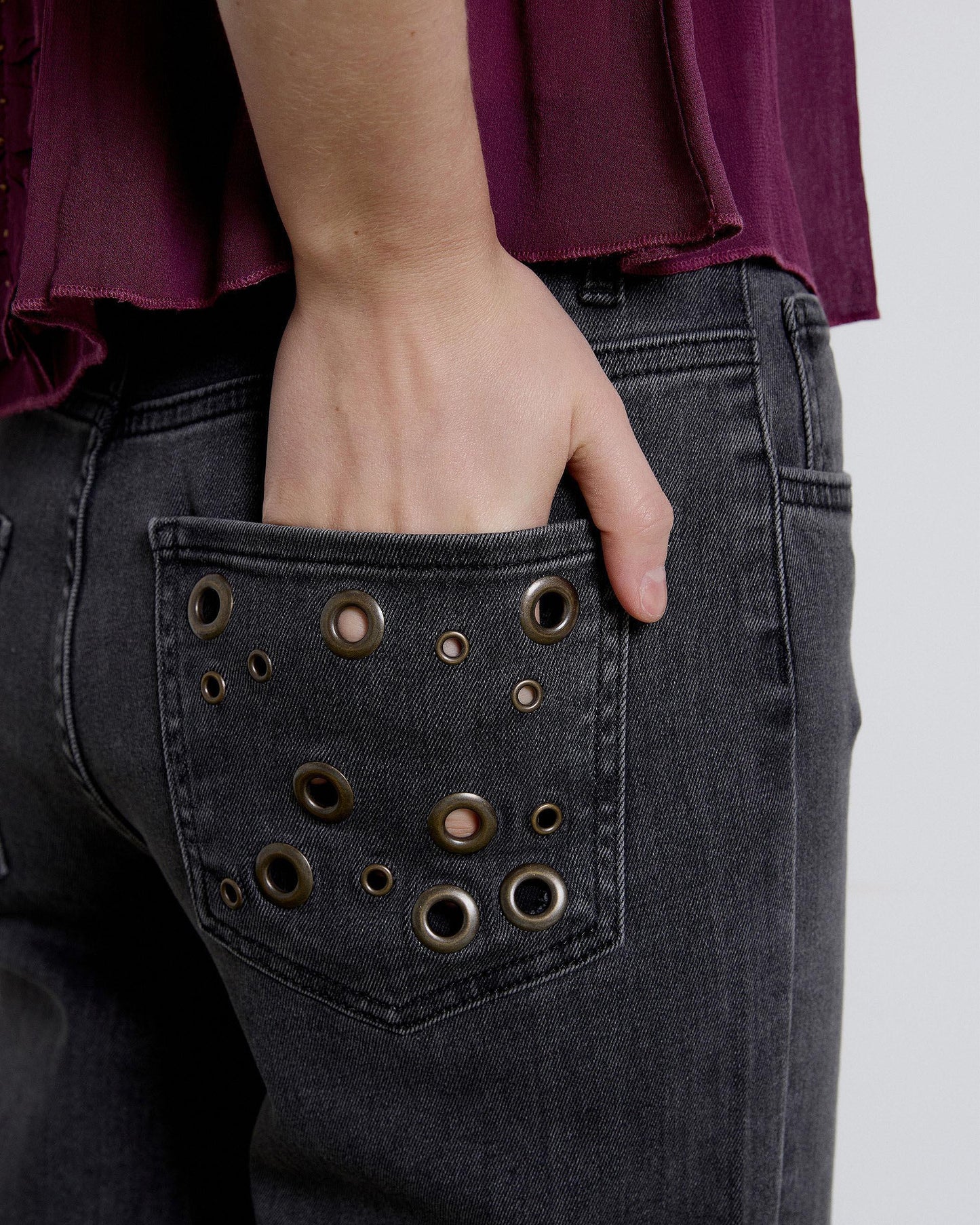 Jeans Back Pocket Rings Anthracite
