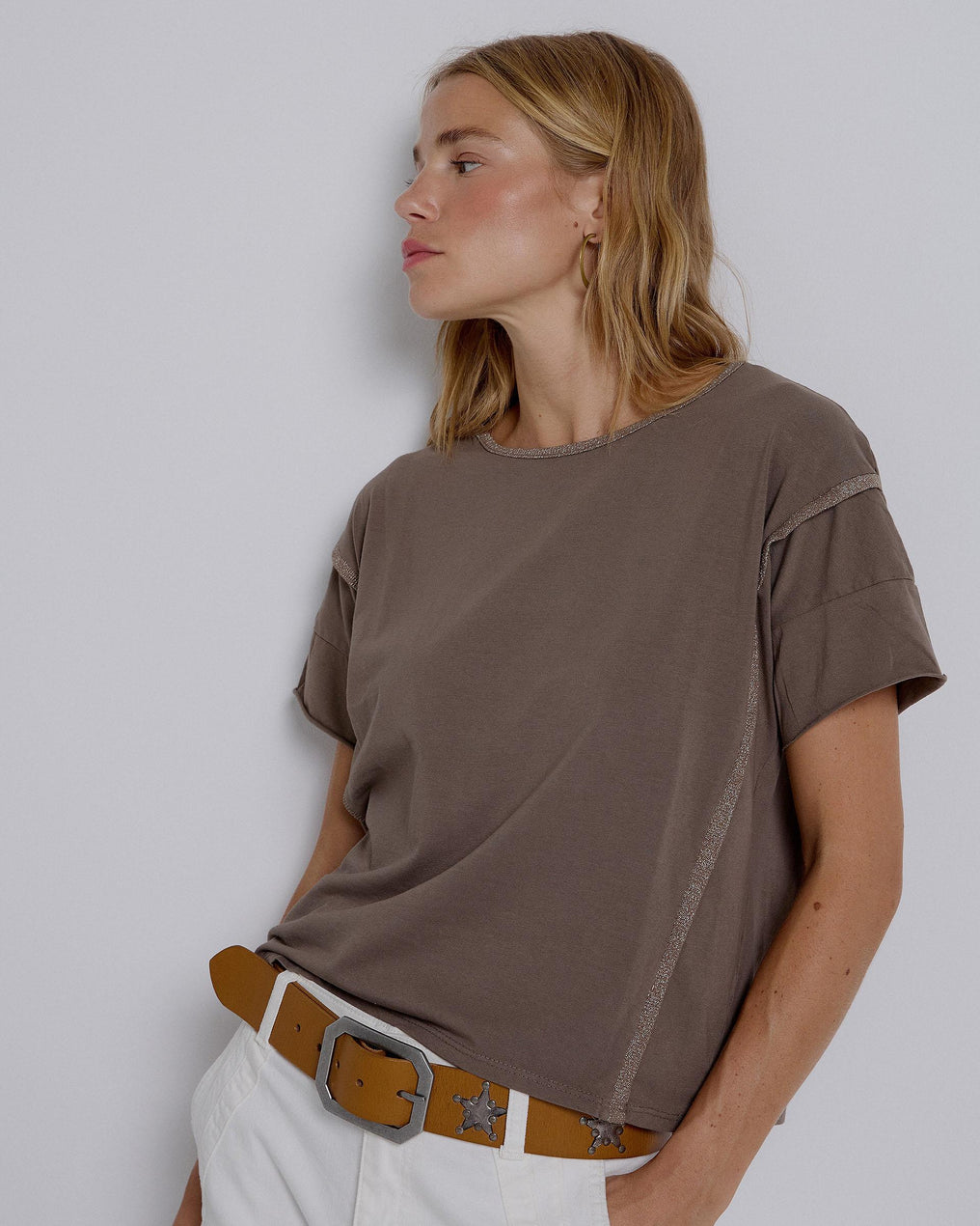 Camiseta Nervios Lurex Taupe