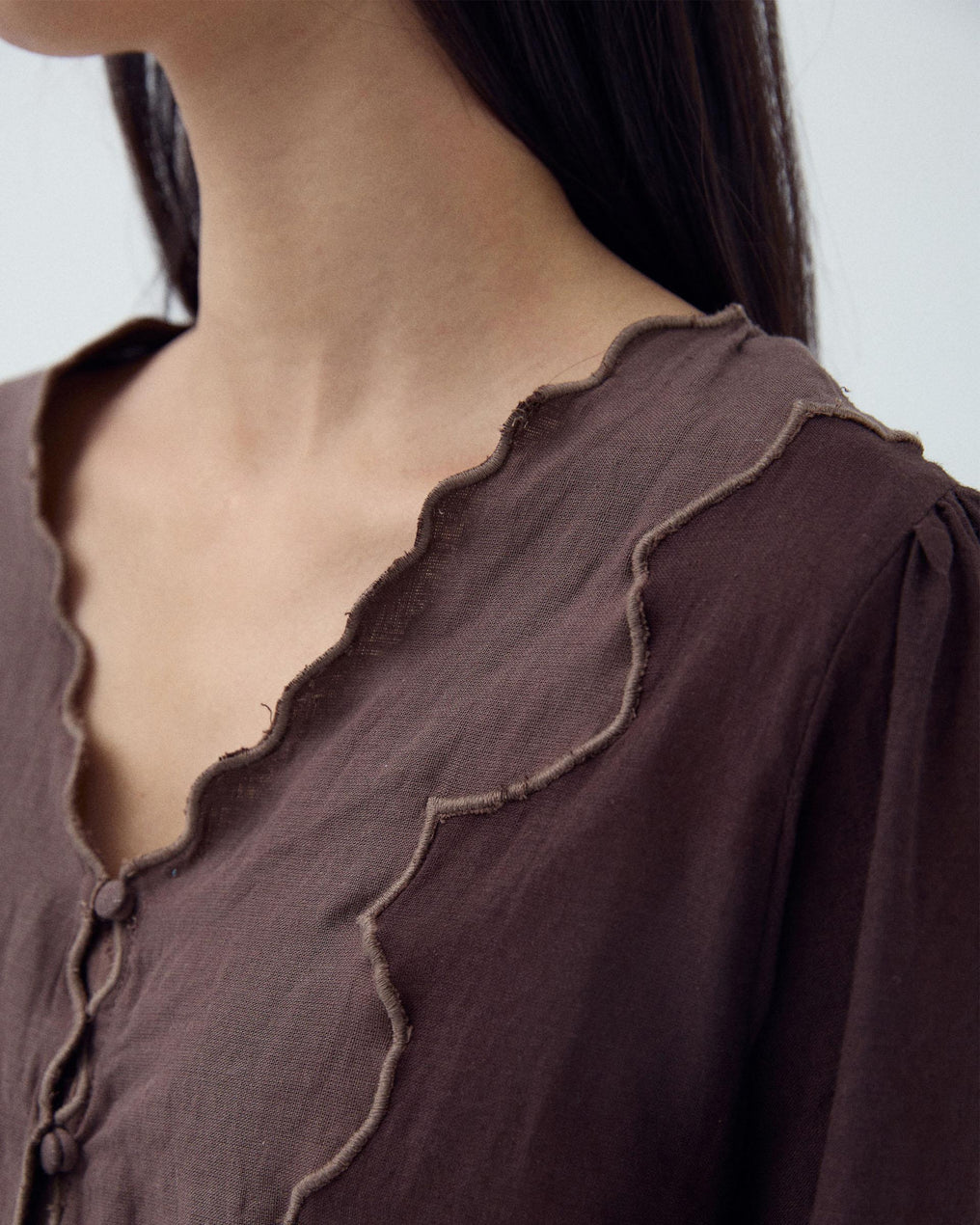 Blusa Manga Francesa Contraste Castanho