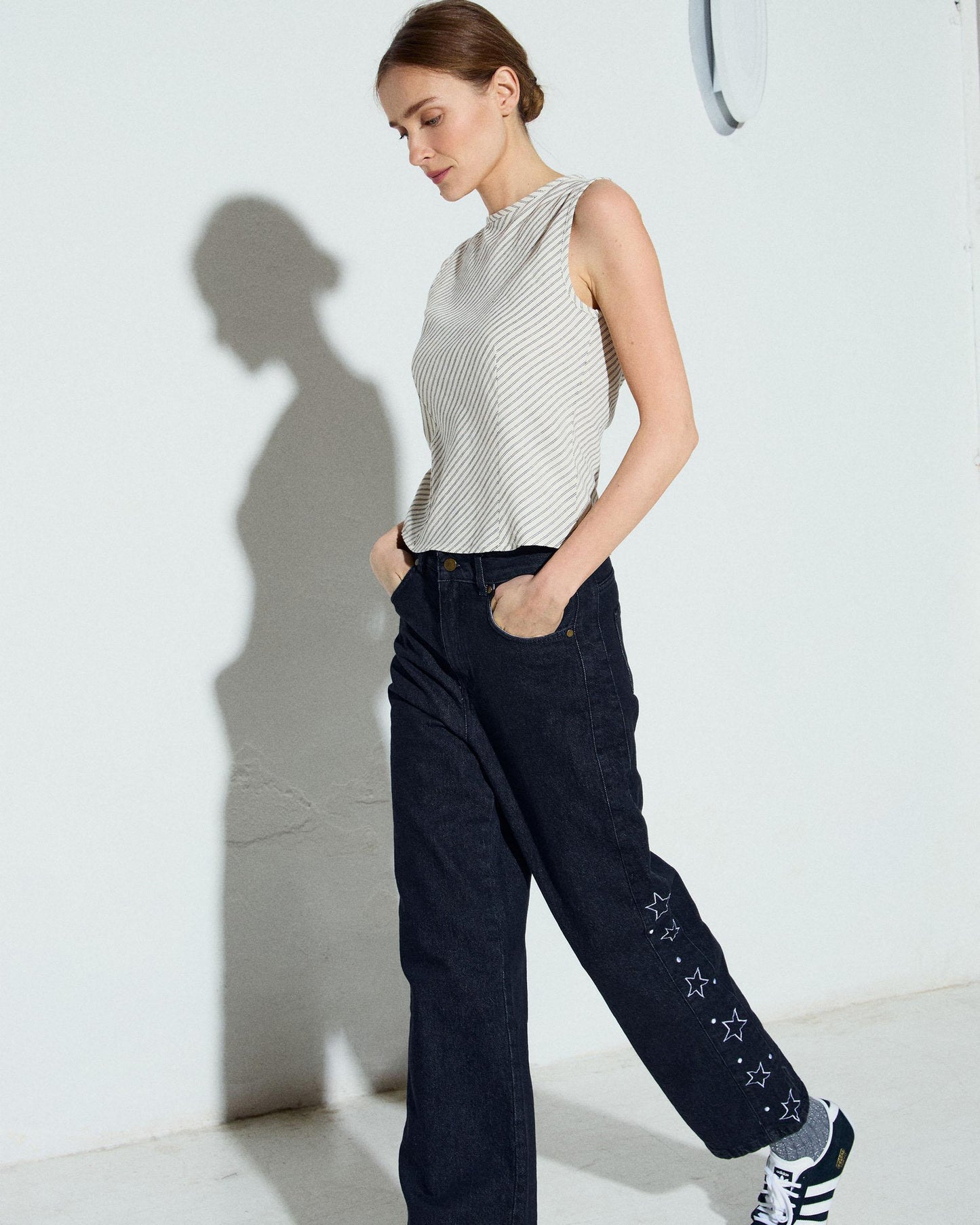 White Diagonal Stripe Print Top