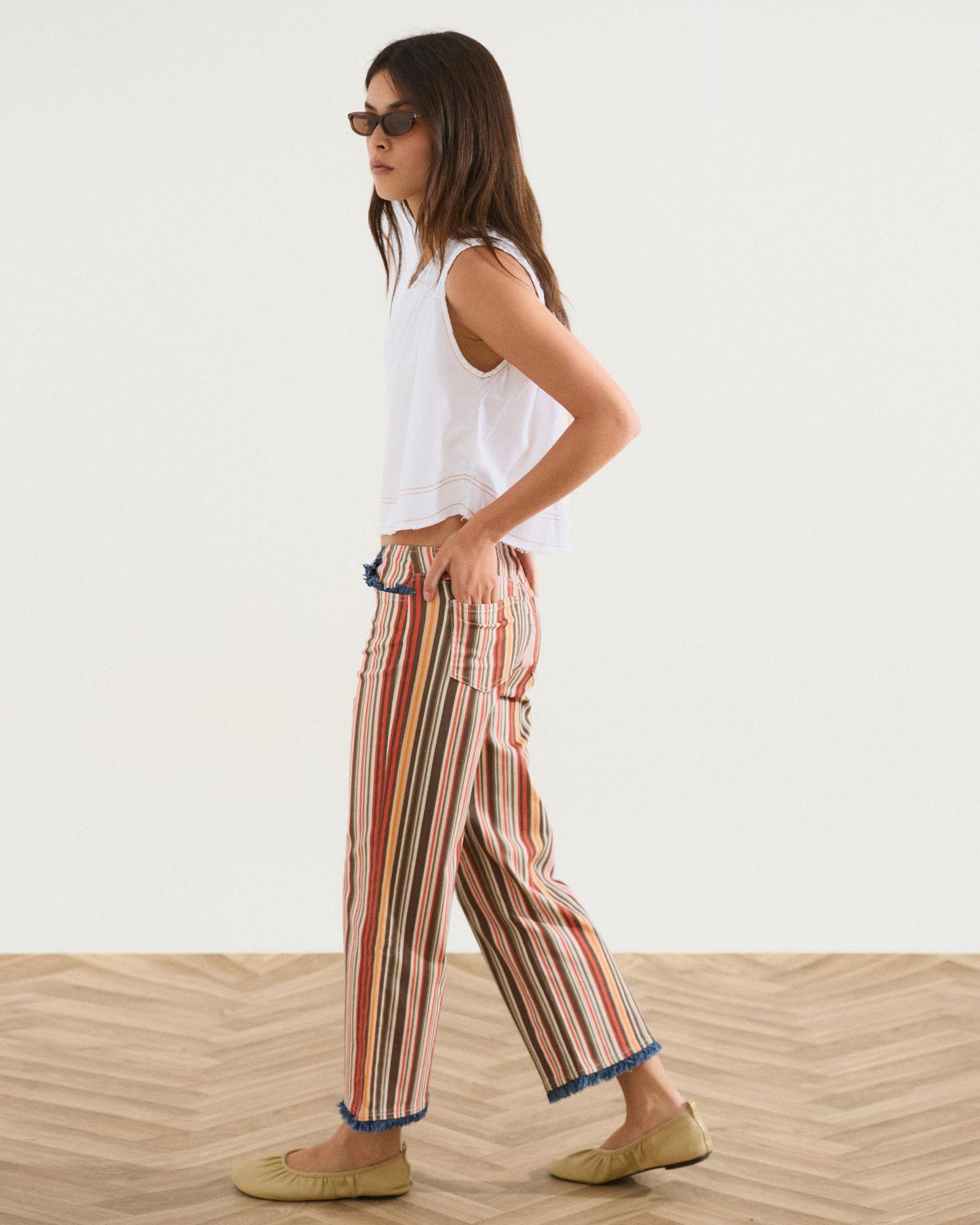 Jeans Desflecados Rayas Multicolor