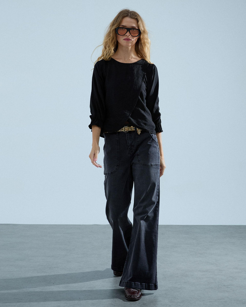 Blusa Delantero Cruzado Negro