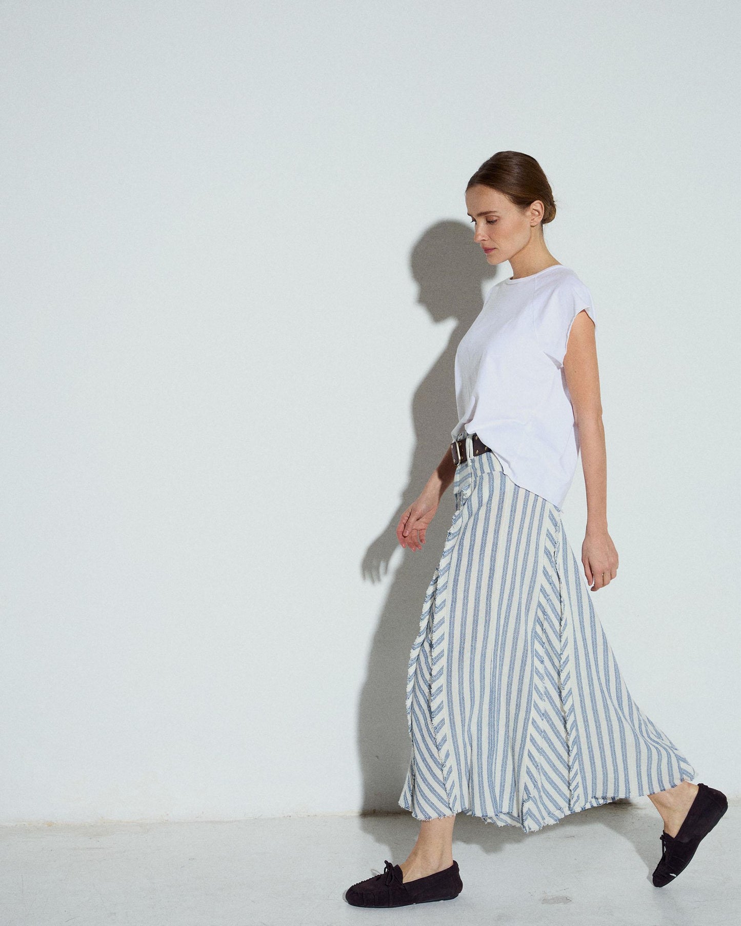 Falda Tejido Rustico Cinturilla Rayas Azul