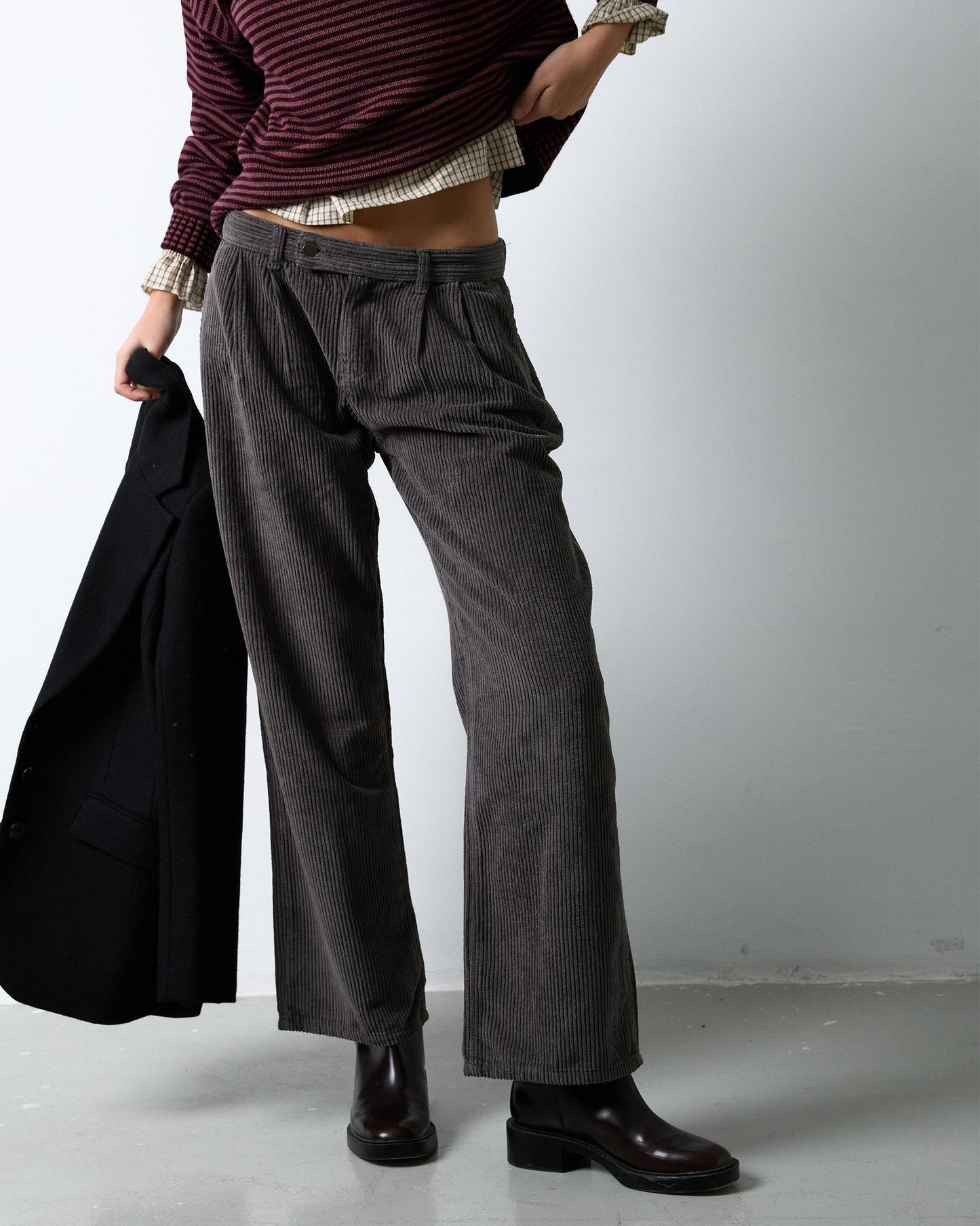 Anthracite Corduroy Trousers with Pleats