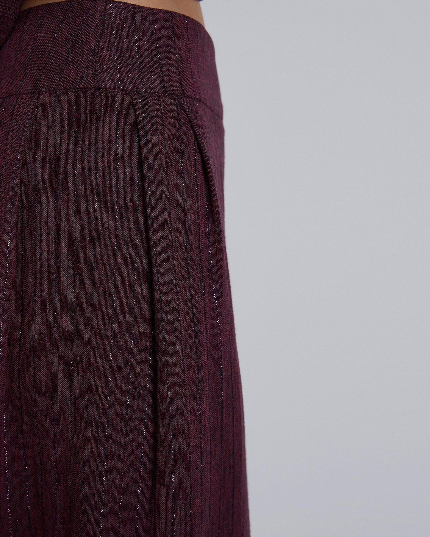 Trousers with Elastic Cuffs and Lurex Stripes in Burgundy