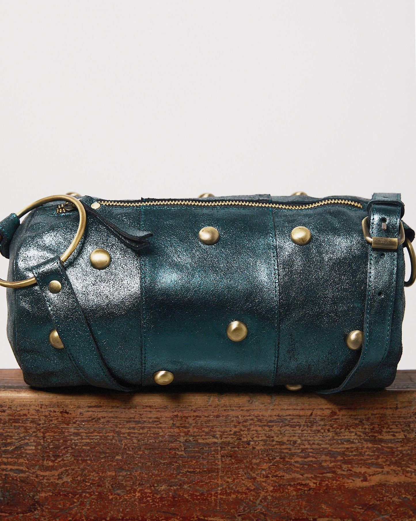 Bolso Tachas Mini Brillo Petróleo
