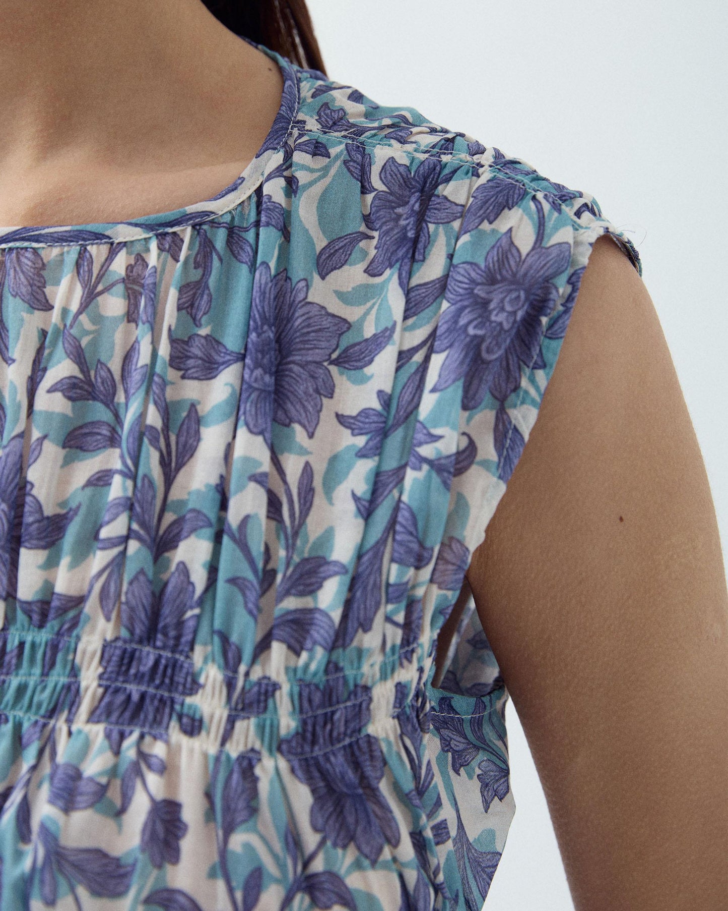 Top Élastiques Imprimé Floral Bleu