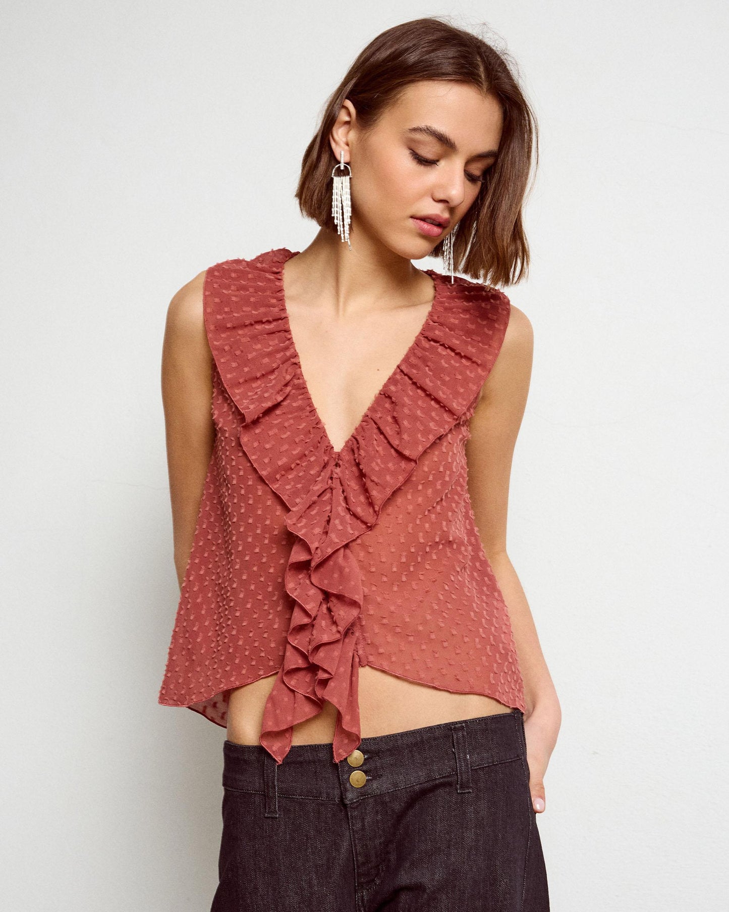 Top Plumeti Volantes Rosa