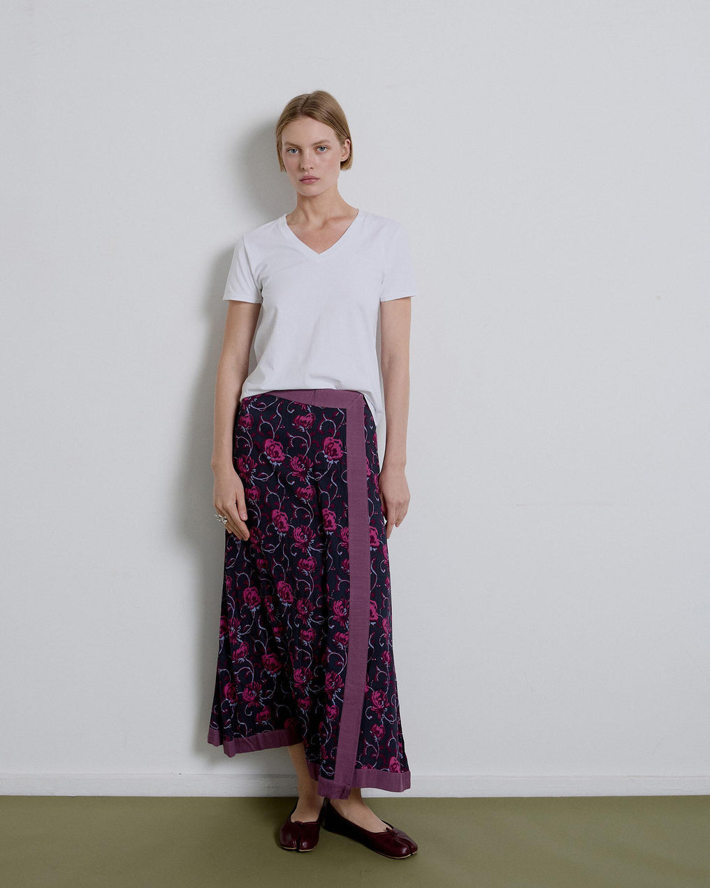 Falda Estampada Volante Lateral Morado