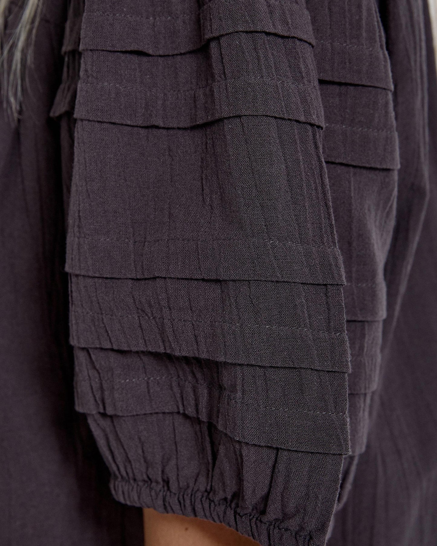 Blusa Manga Corta Manga Abullonada Antracita