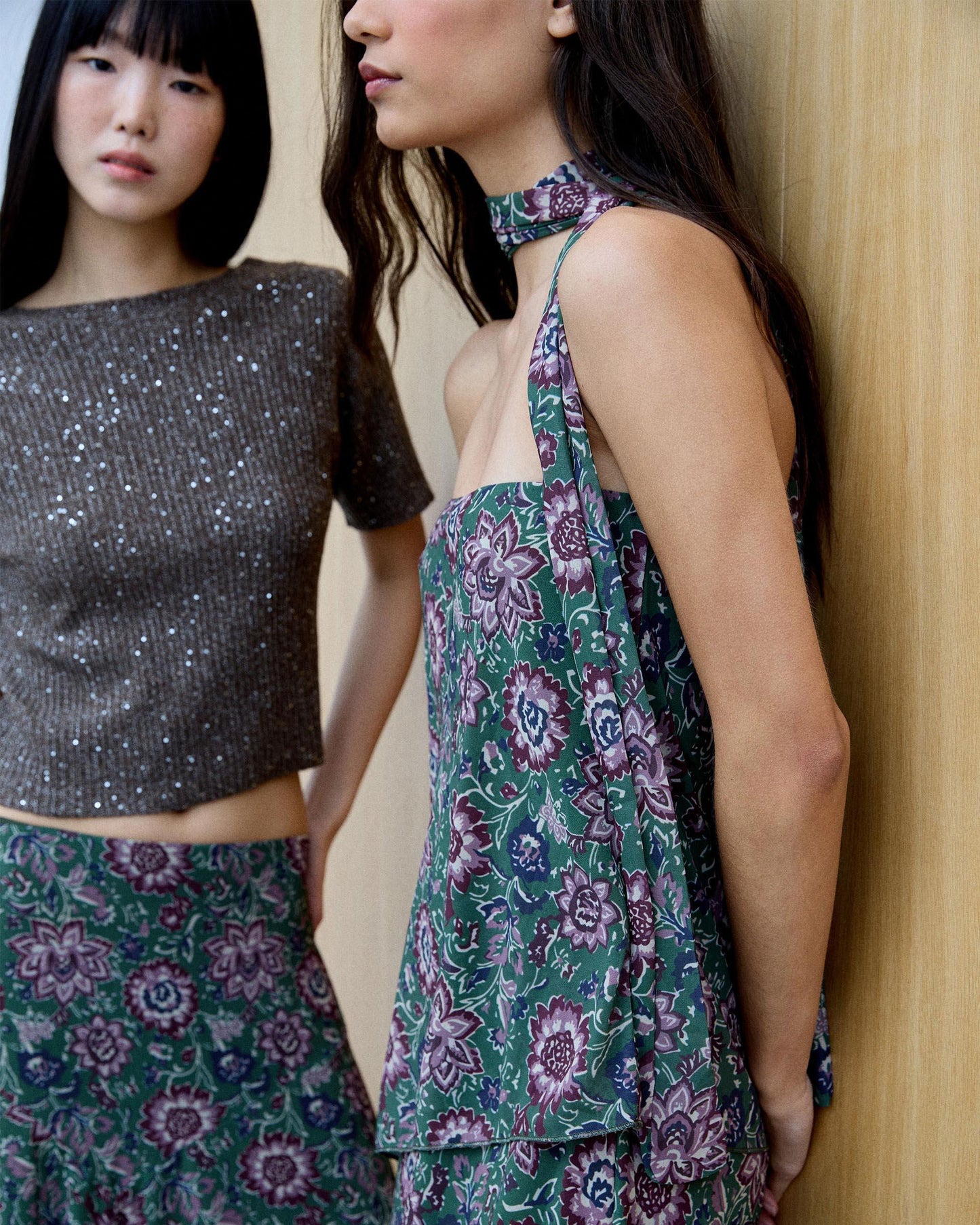 Brown Sequin Short Sleeve Top