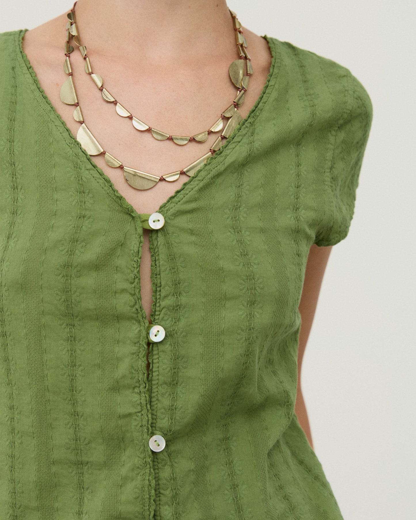 Blusa Tejido Rustico Bordados Florales Verde