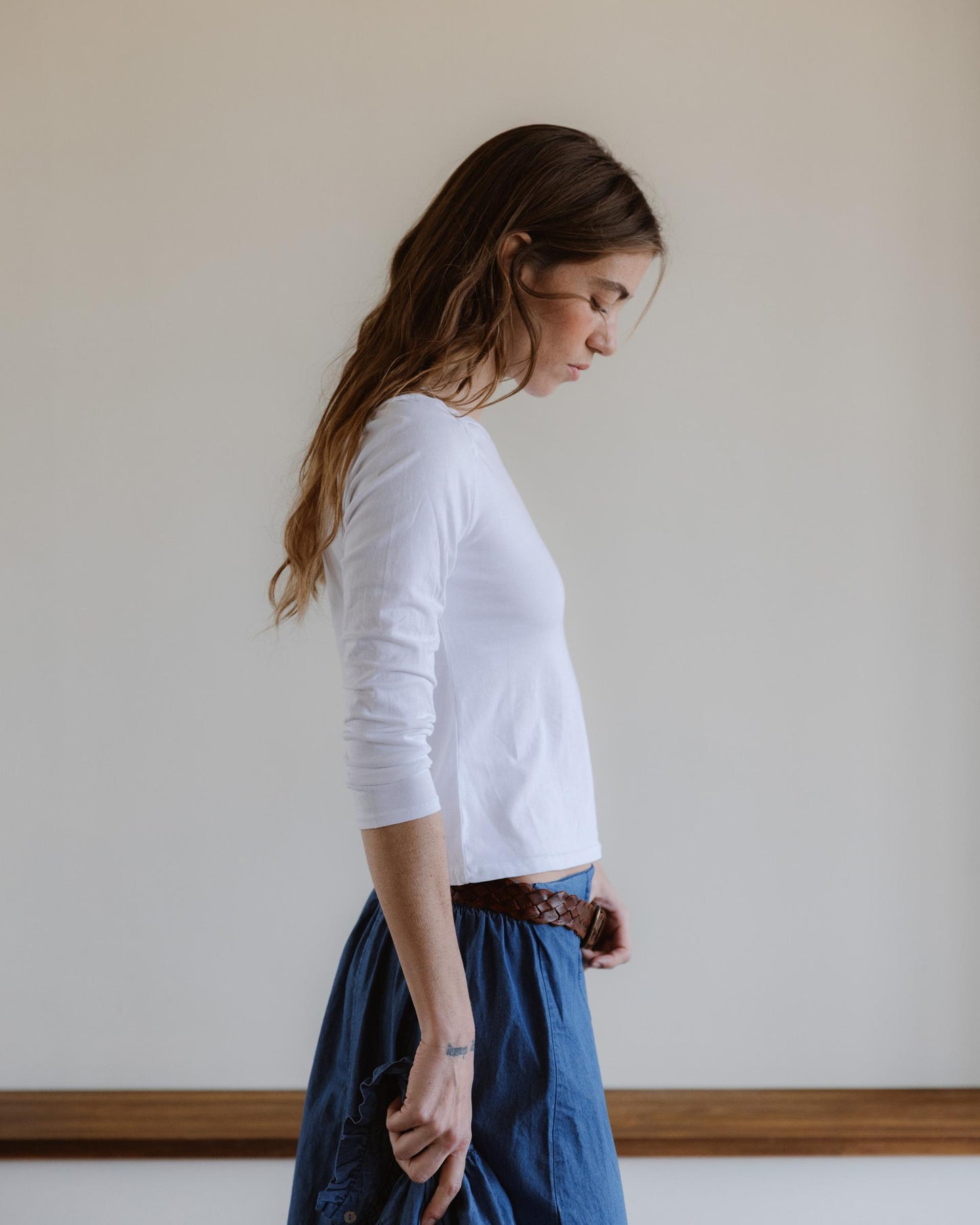 Camiseta Cuello Cuadrado Blanco