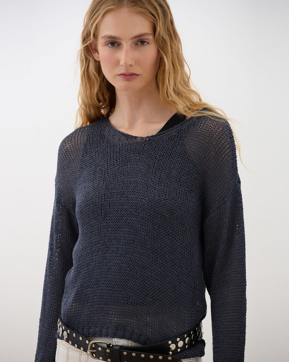 Jersey Calado Cuello Pico Azul