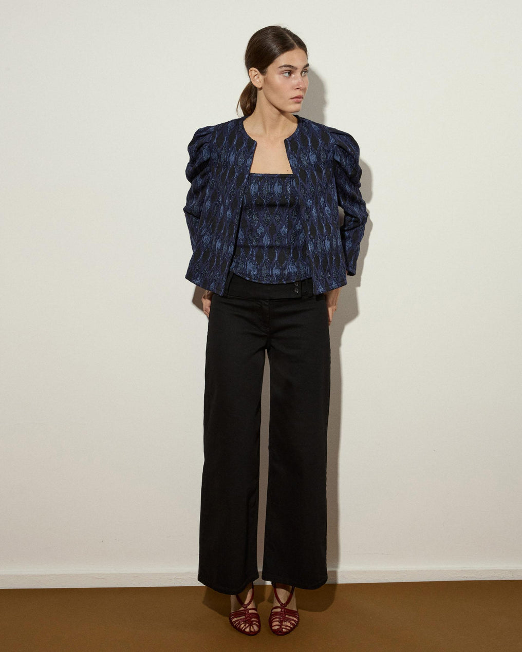 Chaqueta Manga Abullonada Lurex Azul Oscuro