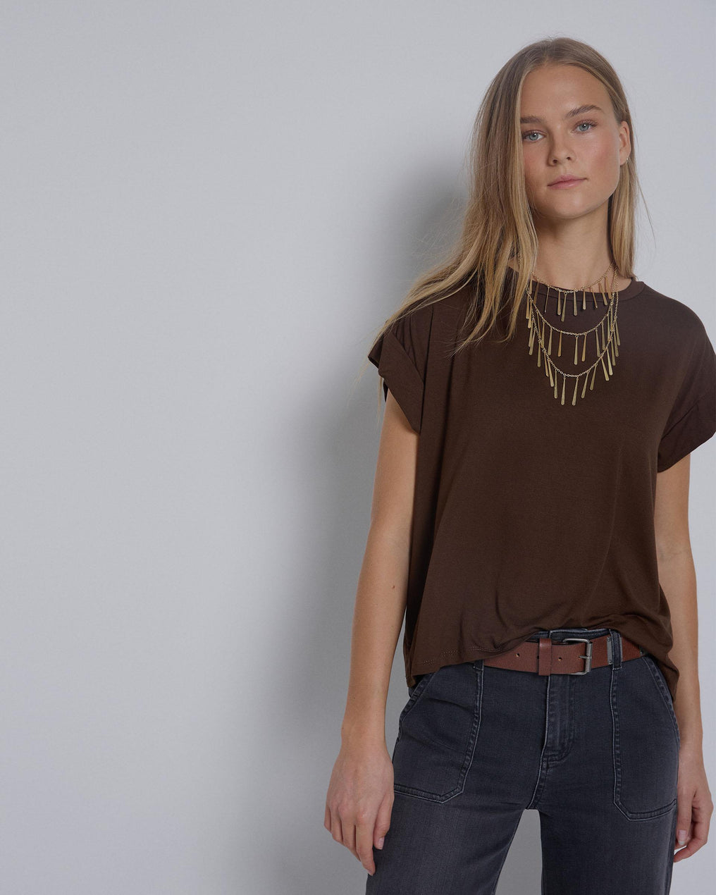 Brown Wide Sleeve T-Shirt
