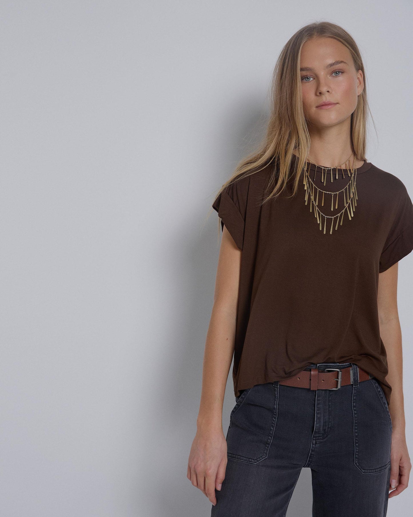 Brown Wide Sleeve T-Shirt