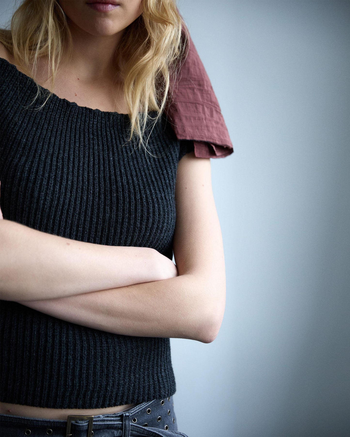 Top Punto Escote Bardot Lurex Antracita